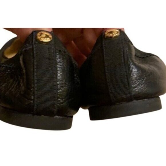 Michael Kors Dixie Black Patent Leather Ballet Flats Cap Toe MK Medallion Bows 9 - Picture 6 of 6